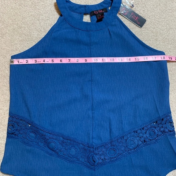 NWT It’s Pink Crochet Sleeveless Tank Top Women Size Medium Blue Summer - Picture 5 of 6